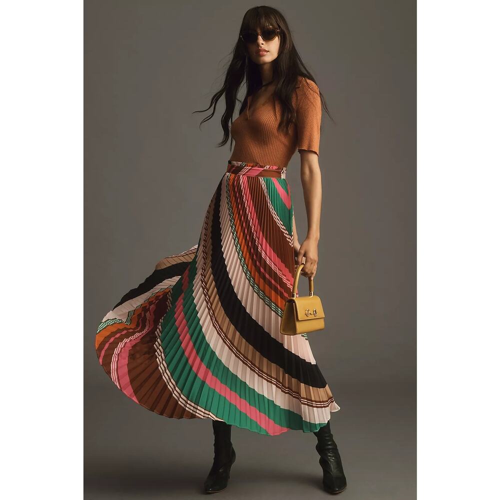 Maeve Anthropologie Silky Pleated Midi Skirt NWT